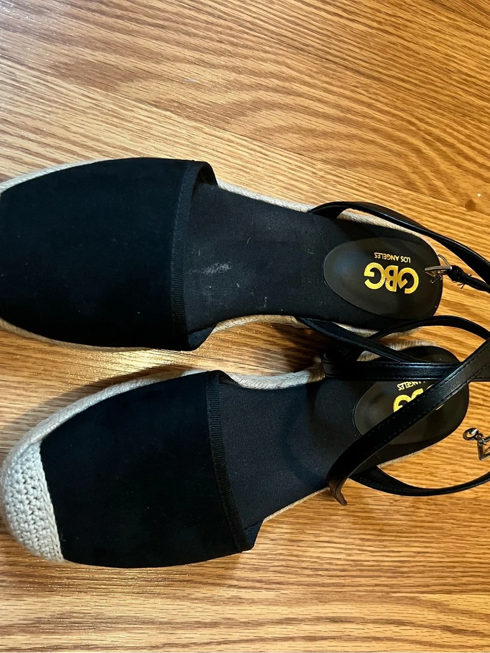 G by Guess Black and Cream Espadrille Flats with Ankle Straps